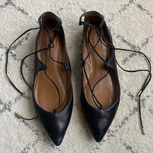 Aquazzura flat, pointed-toe, lace-up shoes. Size 40.5